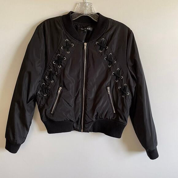 NLW Black Satin Criss Cross Bomber - Picture 4 of 7